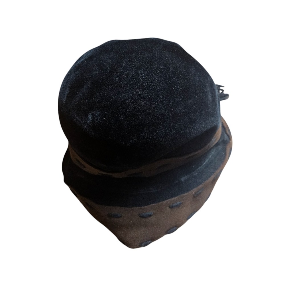 Vintage 50s 60s Christian Dior Miss Dior Cloche Hat Felt Velvet Brown Black - Picture 7 of 8